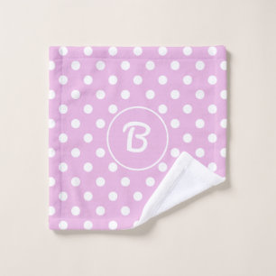 Monogram Fifties Retro Polka Dots on Soft Pink Bath Towel Set