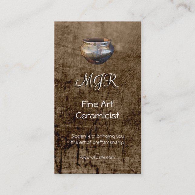 Monogram, Fine Art Ceramicist, leather-effect Business Card (Front)