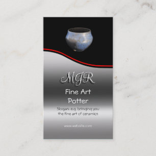 Monogram, Fine Art Potter, red swoosh Business Card