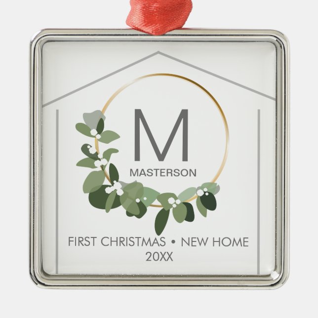 Monogram First Christmas in our New Home Metal Ornament (Front)
