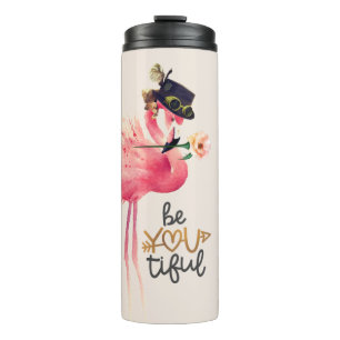Monogram Flamingo "Be You tiful" Steampunk Hat Thermal Tumbler