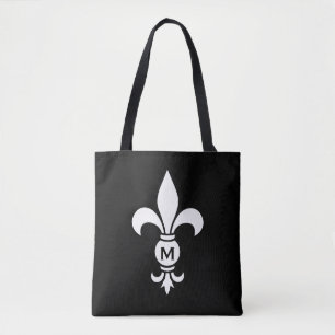 Monogram Fleur De Lis Modern Simple Black & White Tote Bag