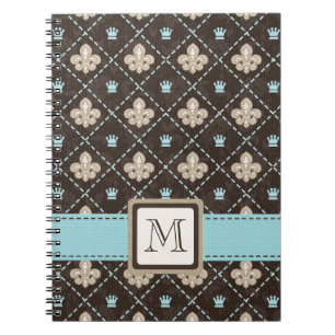 Monogram Fleur de Lis Spiral Notebook Journal Blue