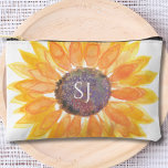 Monogram Floral  Accessory Pouch<br><div class="desc">This unique monogrammed accessory pouch is decorated with a yellow watercolor sunflower and stylish typography.
Easily customizable. Perfect for travel,  vacation,  and gifting.
Original Watercolor © Michele Davies.</div>