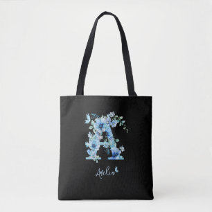 Monogram Floral Alphabet A Personalize Customize Tote Bag