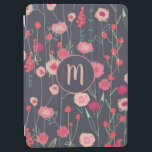 Monogram Floral Black Pink iPad Air Cover<br><div class="desc">Painting of wildflowers I saw by a wall in Plymouth. 
Pretty boho loose pink floral painting on a dark grey background.
Change the monogram initial to customize.</div>