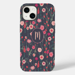 Monogram Floral Black Pink iPhone 14 Case