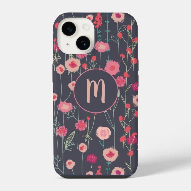 Monogram Floral Black Pink iPhone Case (Back)