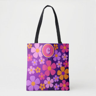 Monogram Floral Blossom Burst Vibrant  Tote Bag