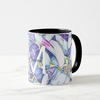 Monogram Floral Blue And Purple  Mug