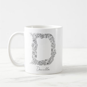Monogram Floral Botanical Black White Letter D Coffee Mug
