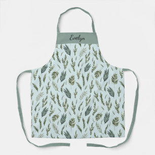 Monogram Floral Botanical Green Leaves Pattern Apron