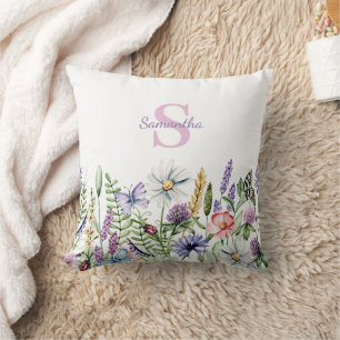 Monogram Floral Botanical Name Throw Pillow
