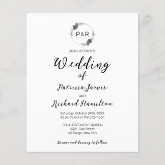 Monogram Floral Budget Wedding Invitation