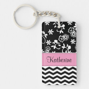 Monogram Floral Chevron Pattern Acrylic Keychain