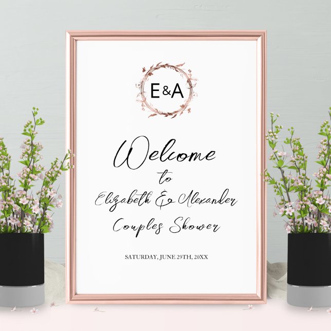 Monogram Floral Couples Shower Welcome Sign Board (Creator Uploaded)