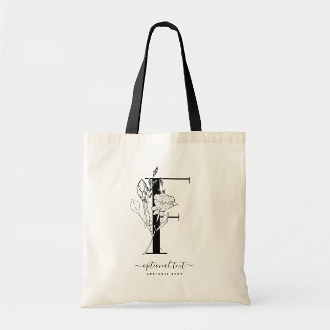 Monogram Floral Custom Tote Bag - Single Letter F (Front)