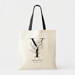 Monogram Floral Custom Tote Bag - Single Letter Y
