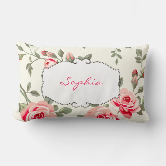 Monogram Floral Damask Lumbar Pillow (Front)