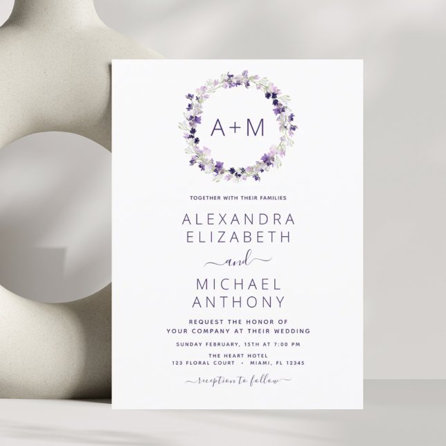 Monogram Floral Dusty Purple Greenery Wedding Invi Invitation (Creator Uploaded)