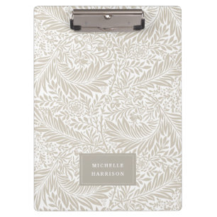 Monogram Floral Foliage Beige White Elegant Clipboard
