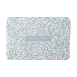 Monogram Floral Foliage Elegan Dusty Blue Bath Mat