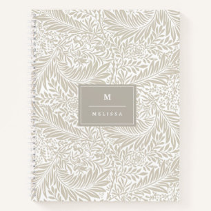 Monogram Floral Foliage William Morris Elegant Notebook