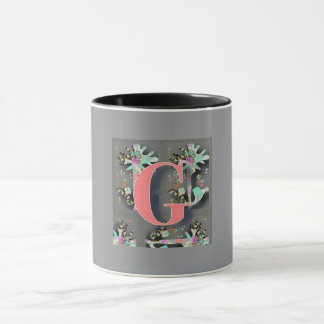 Monogram Floral G Black Inside Grey Outside  Mug
