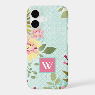 Monogram   Floral Garden, Blue Background