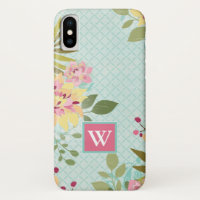 Monogram | Floral Garden, Blue Background