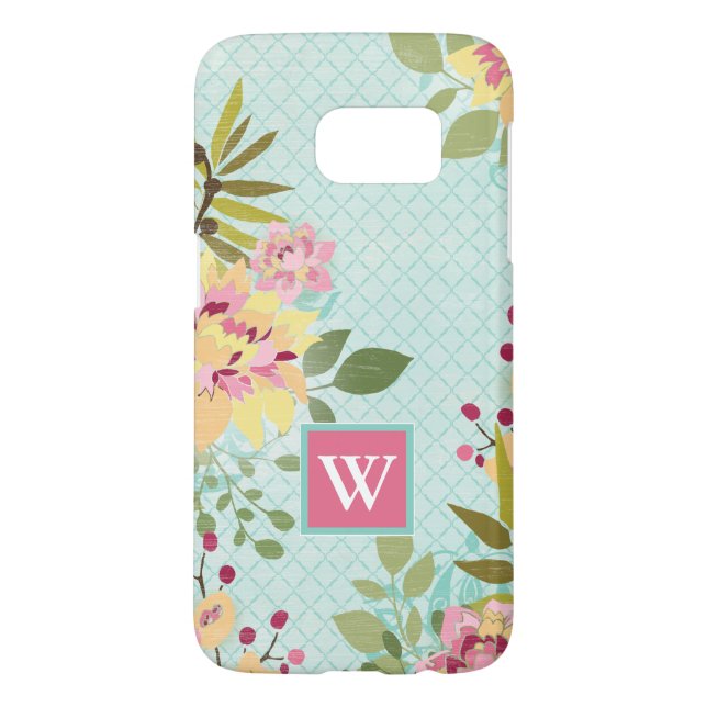 Monogram | Floral Garden, Blue Background Case-Mate Samsung Galaxy Case (Back)