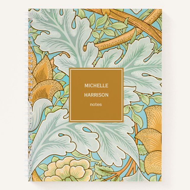 Monogram Floral Greenery Botanical Yellow Green Notebook (Front)