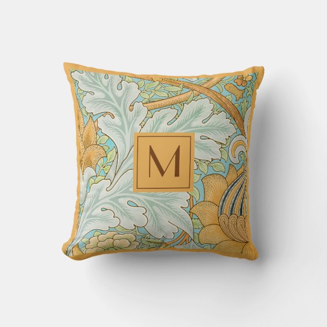 Monogram Floral Greenery Botanical Yellow Green Throw Pillow (Front)