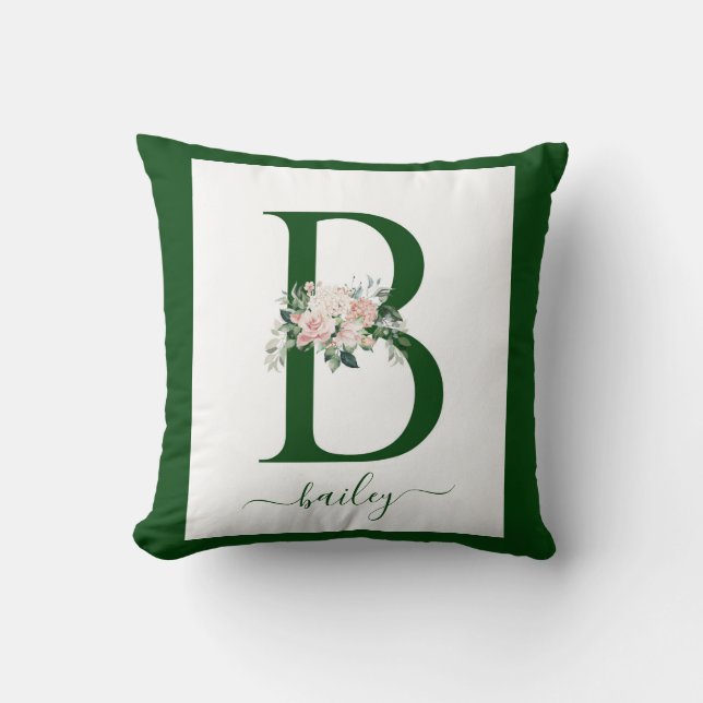 Monogram Floral Letter B Throw Pillow (Front)