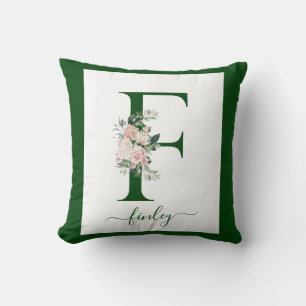 Monogram Floral Letter F Throw Pillow