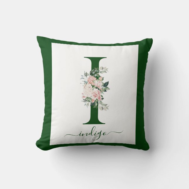 Monogram Floral Letter I Throw Pillow (Front)
