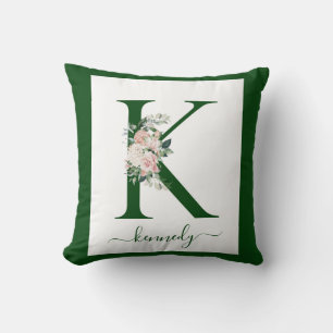 Monogram Floral Letter K Throw Pillow