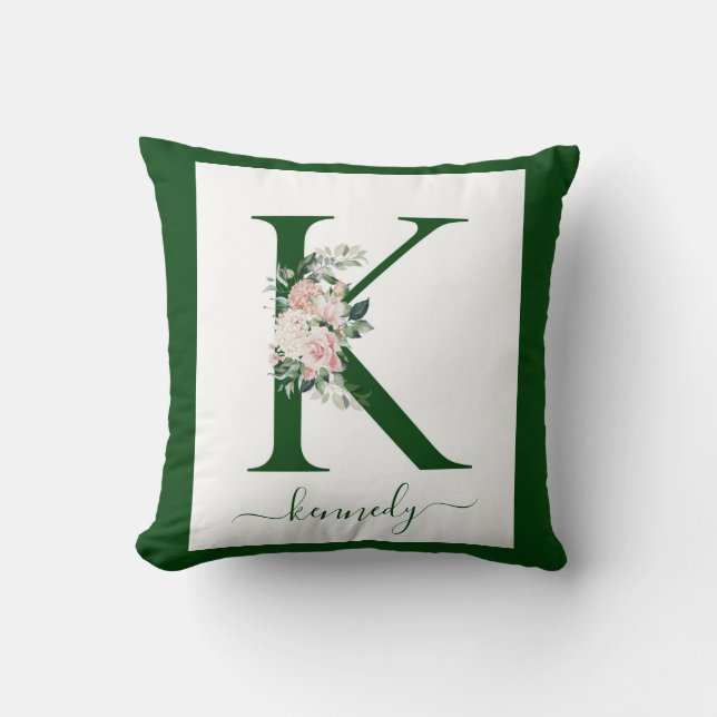 Monogram Floral Letter K Throw Pillow (Front)