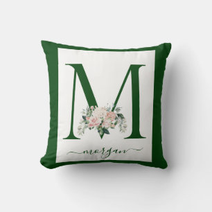 Monogram Floral Letter M Throw Pillow