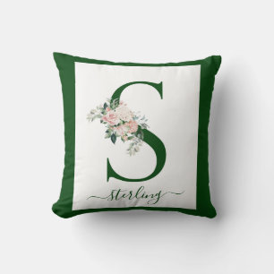 Monogram Floral Letter S Throw Pillow