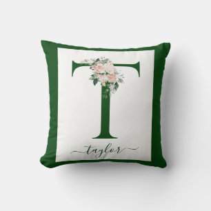 Monogram Floral Letter T Throw Pillow