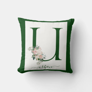 Monogram Floral Letter U Throw Pillow