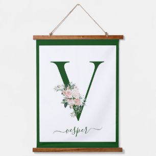 Monogram Floral Letter V Hanging Tapestry