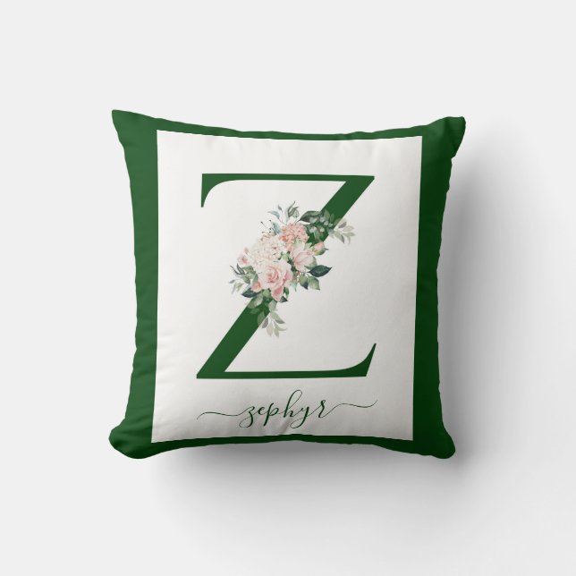 Monogram Floral Letter Z Throw Pillow (Front)