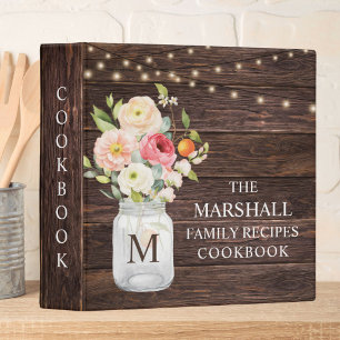 Monogram Floral Mason Jar Family Recipe Cookbook Binder