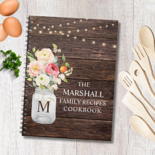 Monogram Floral Mason Jar Family Recipe Journal