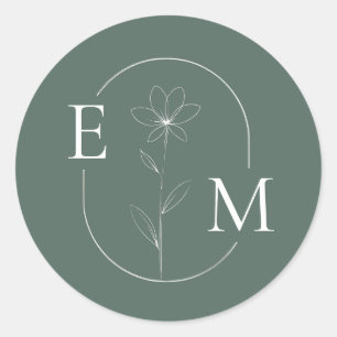 Monogram Floral Minimalistic Wedding Sticker
