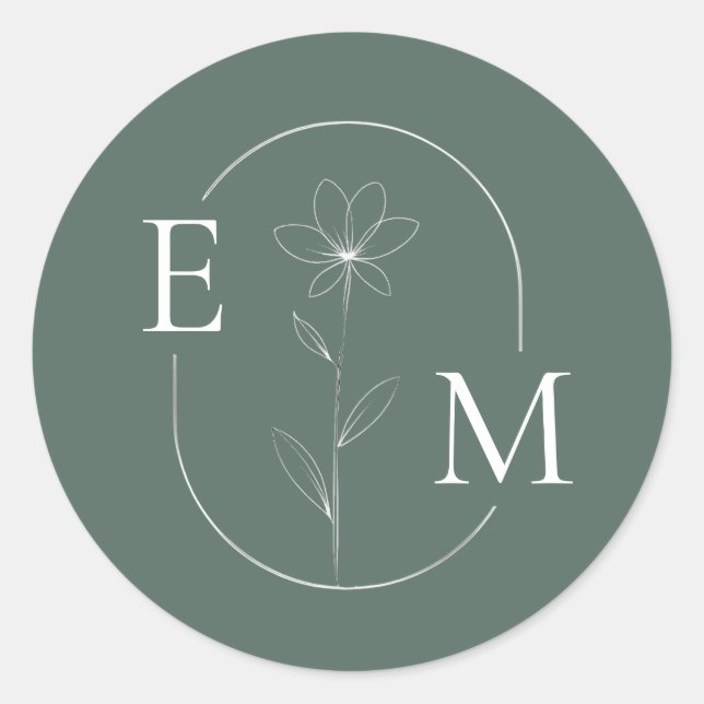 Monogram Floral Minimalistic Wedding Sticker (Front)