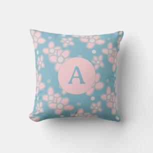 Monogram Floral Pastel Retro Throw Pillow