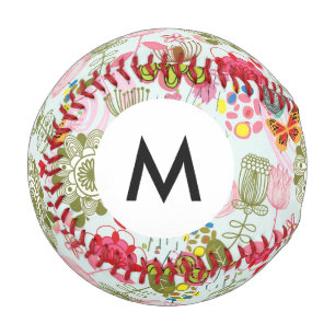 Monogram Floral pattern in retro style 2 Baseball